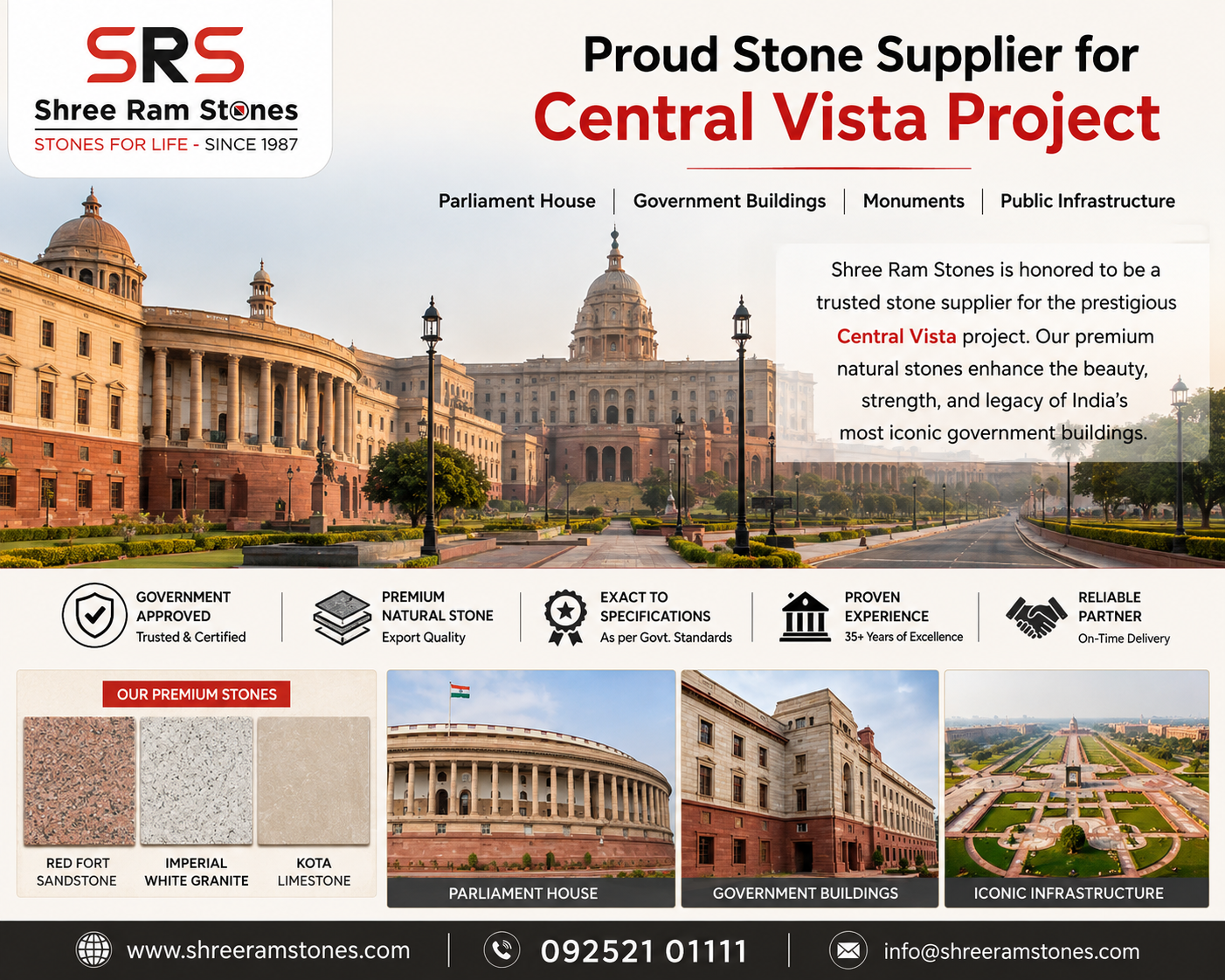 Central Vista project natural stone supplier and Parliament House granite contractor