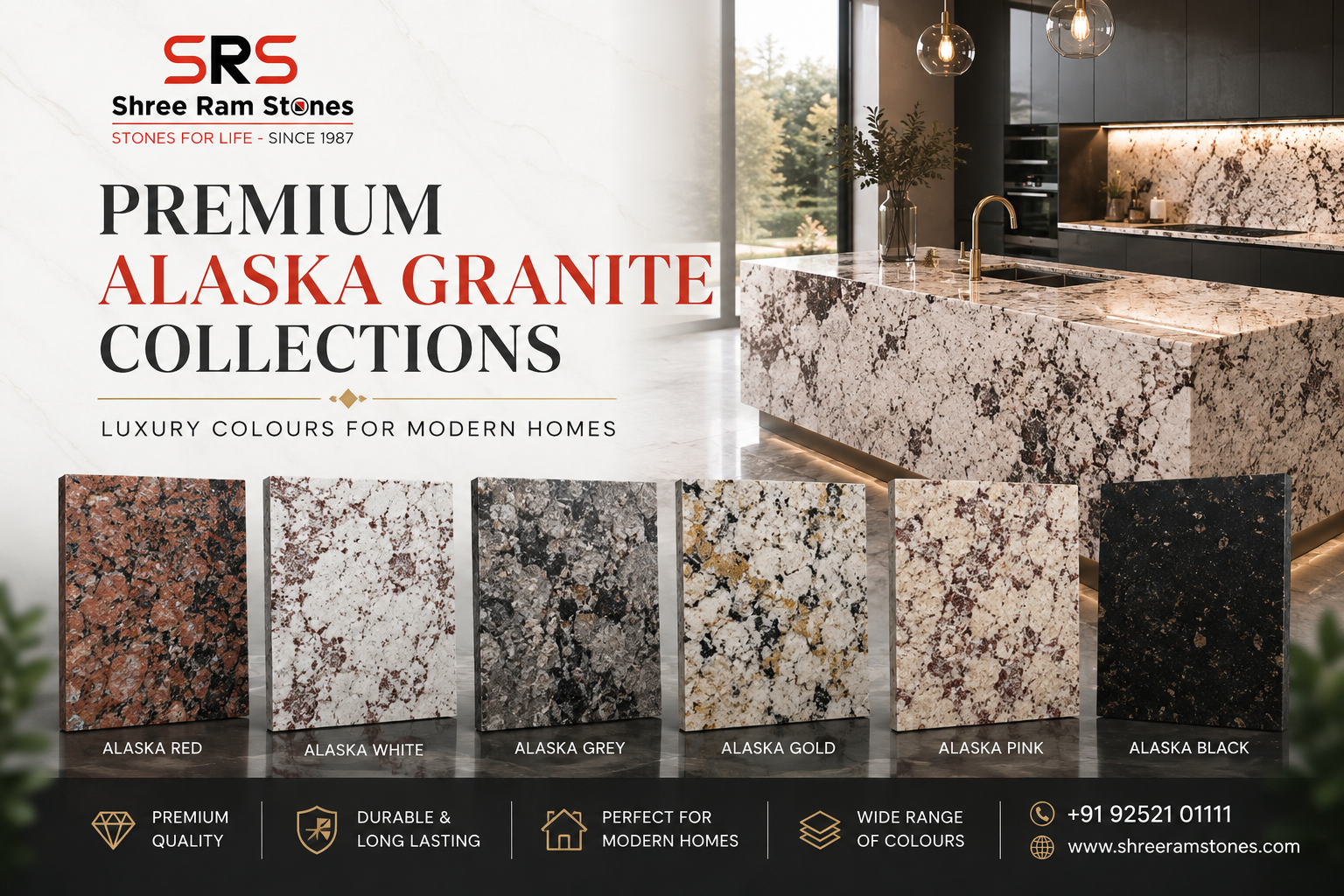 Premium Alaska White Granite for luxury kitchen countertops and flooring