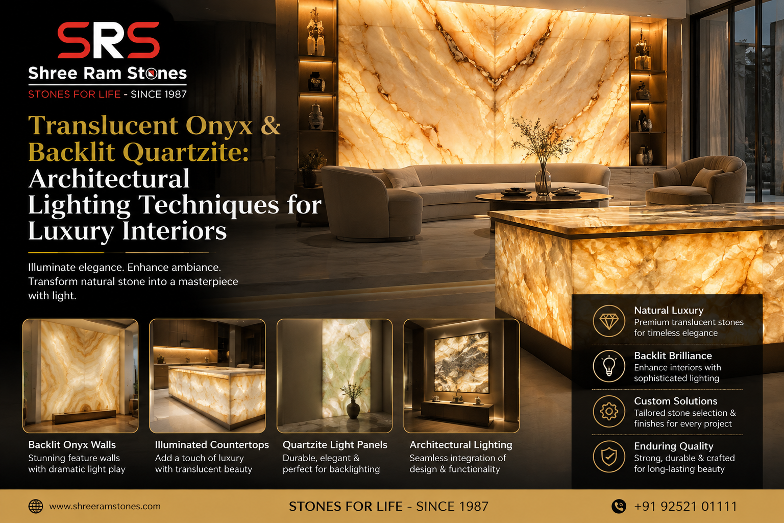 Backlit onyx luxury feature wall with LED illumination