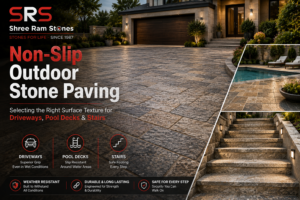 Non-slip outdoor stone paving with textured granite surface for driveways, pool decks, and stairs.