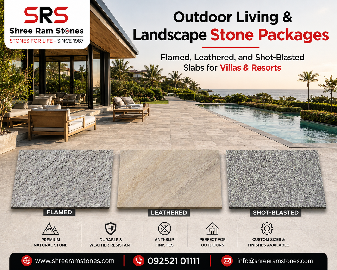 Textured natural stone pavers for luxury villa landscape