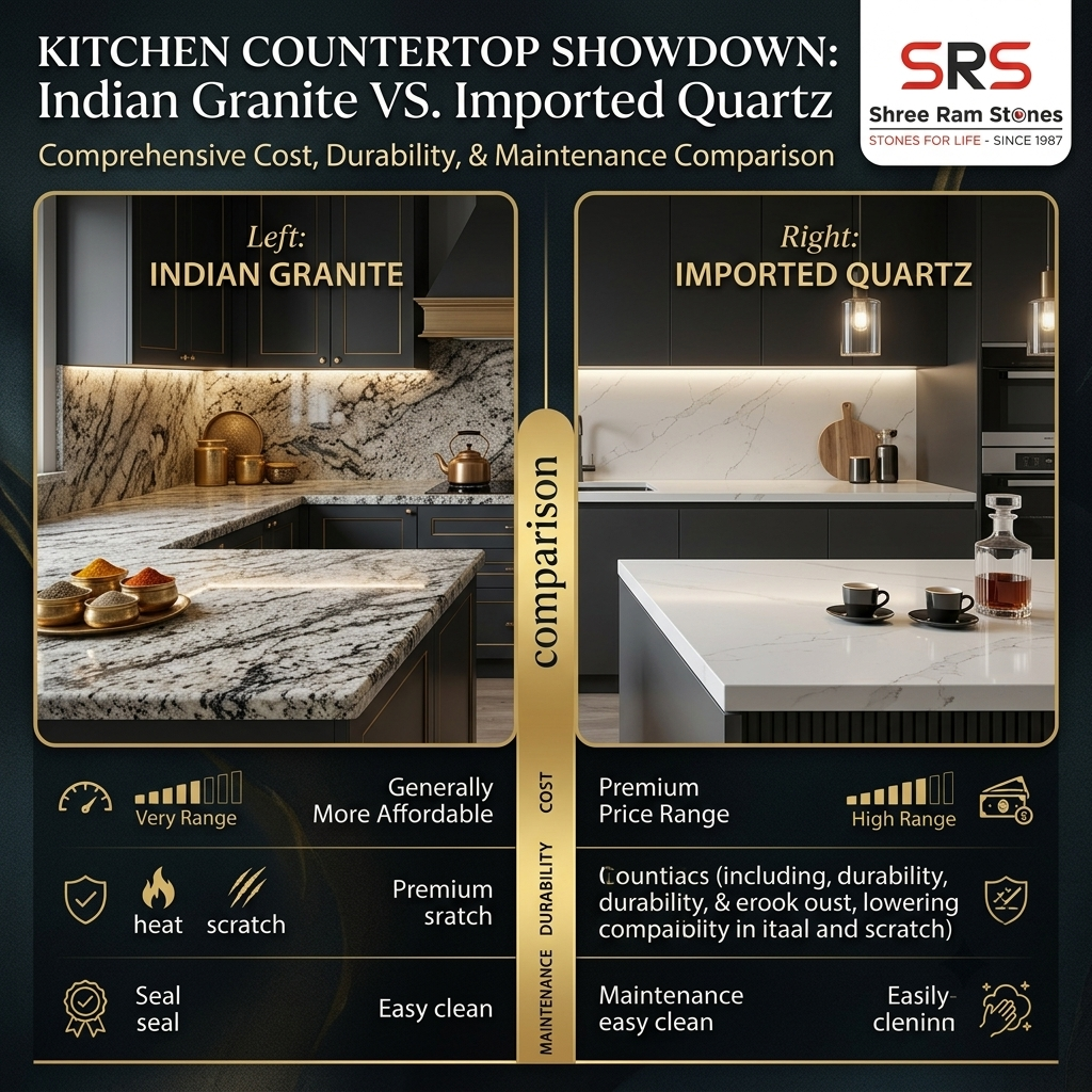 Indian granite vs quartz countertops comparison for modern kitchen