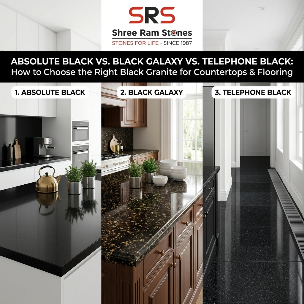 Absolute Black granite slab for luxury kitchen countertops and flooring