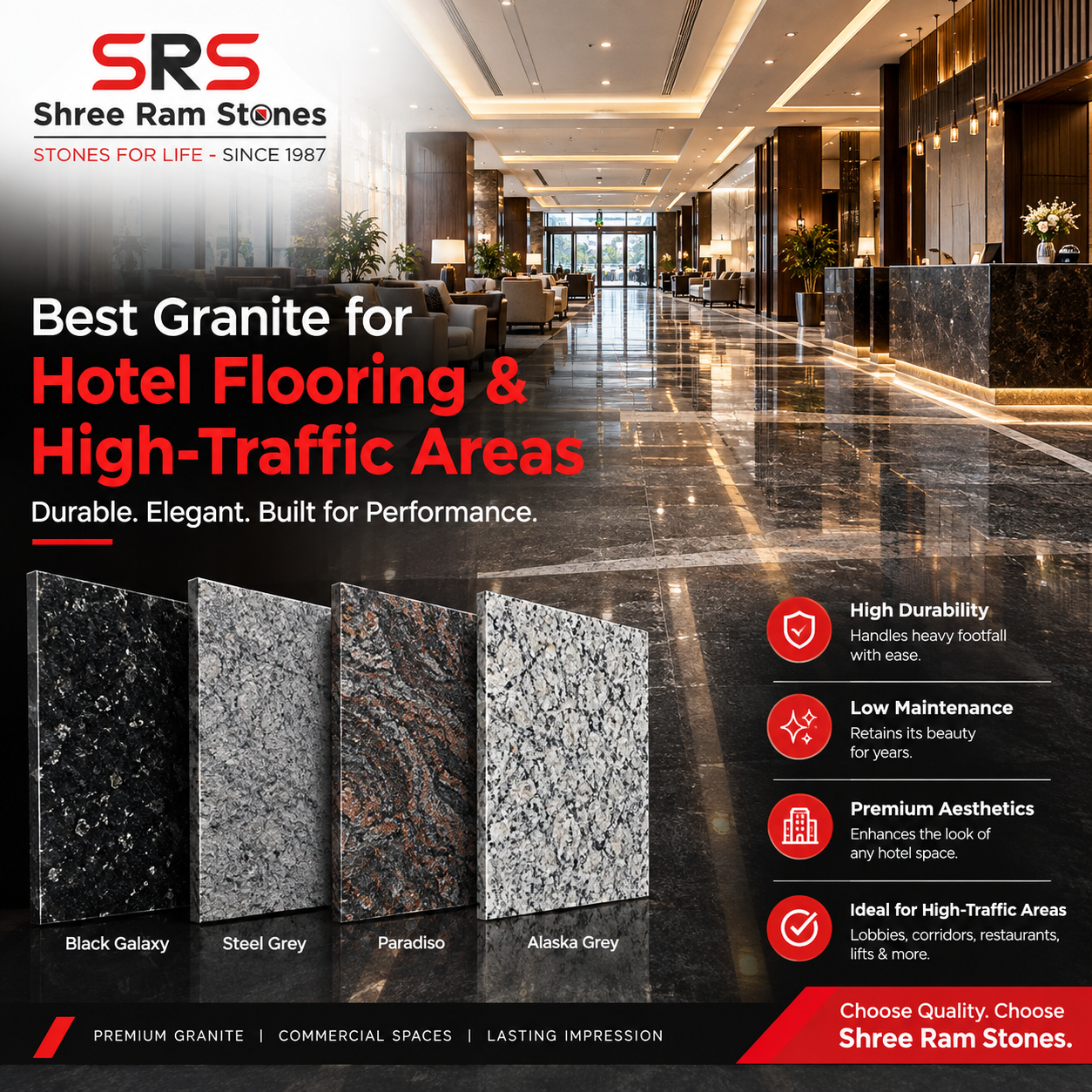 Best granite for hotel flooring in a luxury hotel lobby
