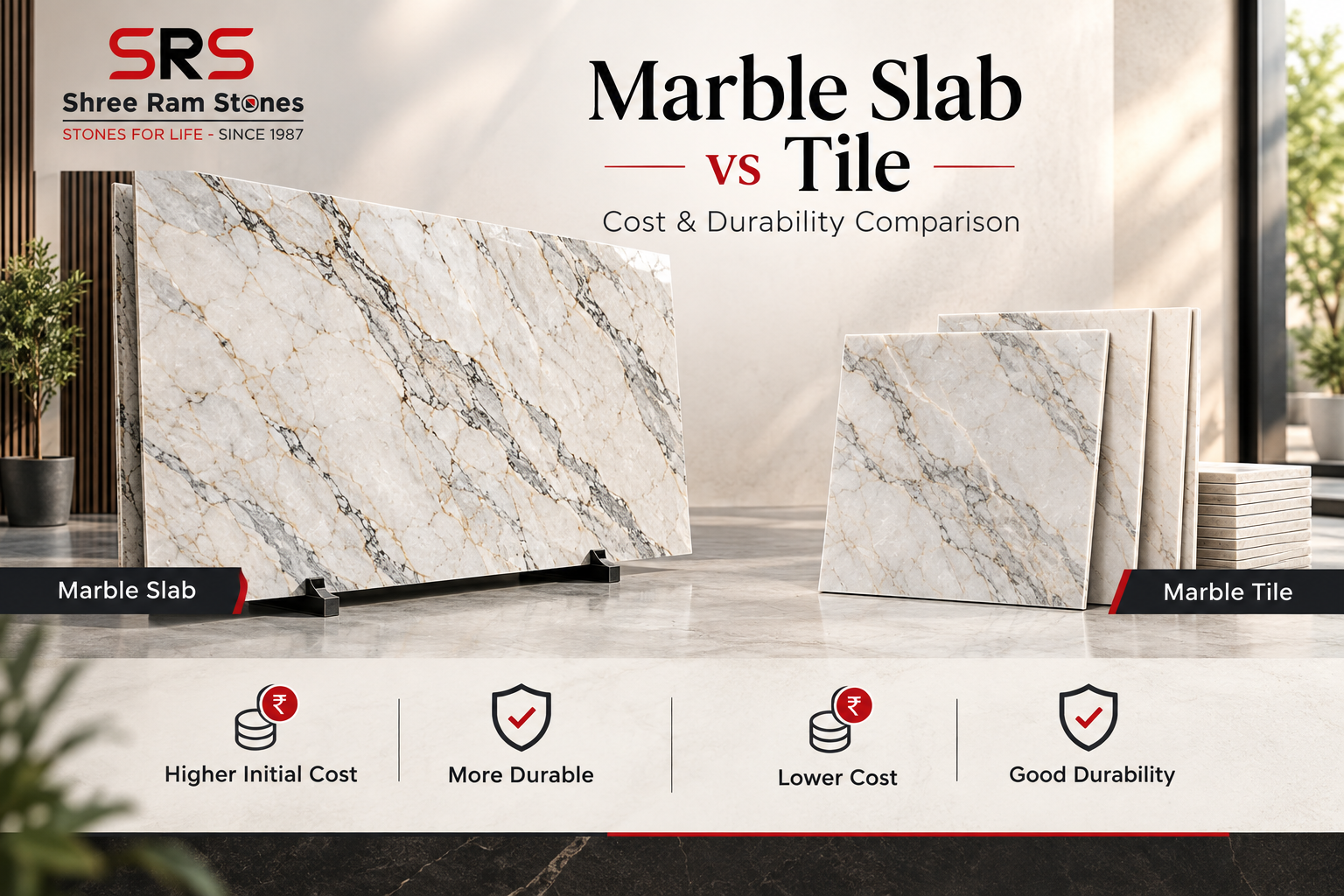 Marble Slab vs Tile cost and durability comparison