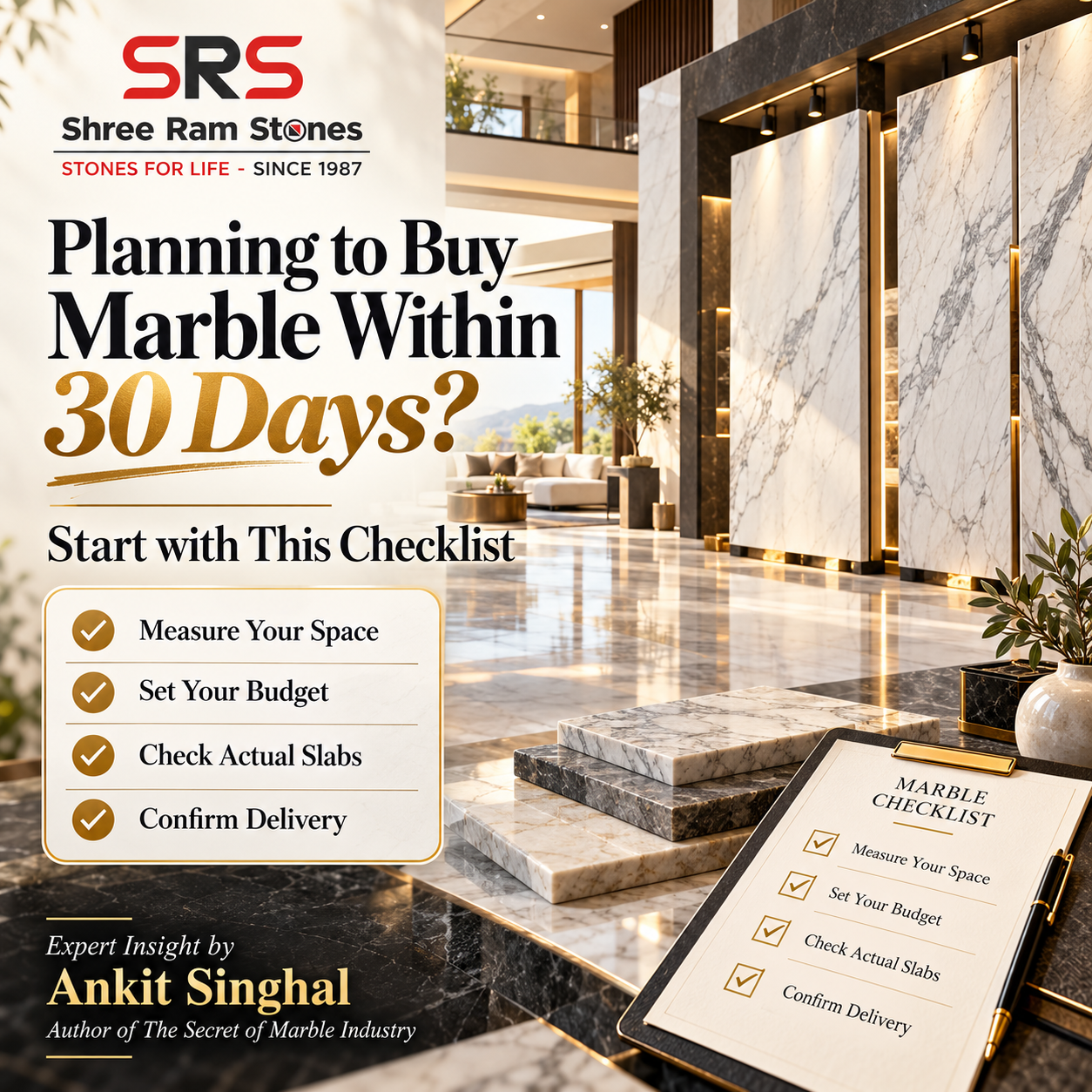 Marble buying checklist for planning a marble purchase within 30 days